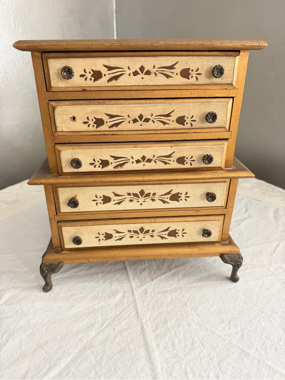 Vintage Florentine Wooden Musical Jewelry Cabinet